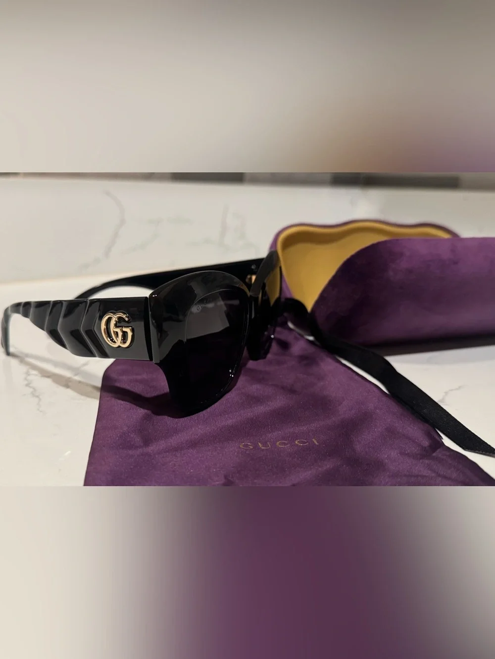 Gucci Black Women's Sunglasses with Gold GG Accents